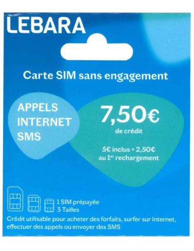 Carte SIM Lebara prépayée - 5 euros...
